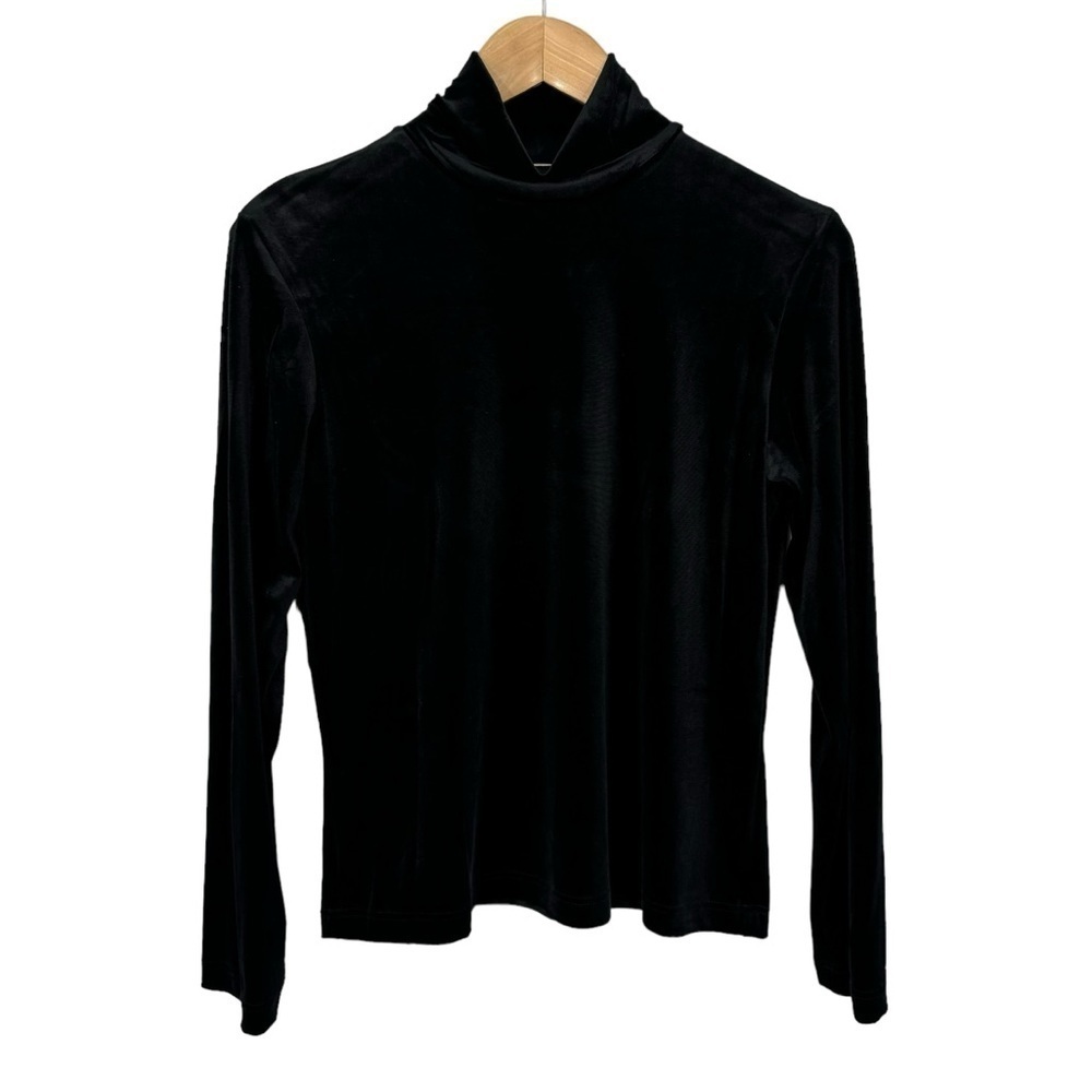 Vintage Talbots Velour Turtleneck Shirt Womens S/M Black Long Sleeve Mock EUC